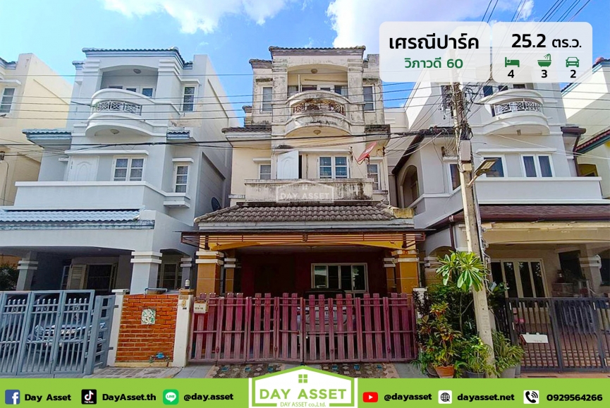 ขายทาวน์โฮม 3 ชั้น หมู่บ้าน เศรณีปาร์ค วิภาวดี 60 (Seranee Park 60) ถนนวิภาวดีรังสิต แถม แอร์/ผ้าม่าน/แทงค์น้ำ ใกล้สถานีรถไฟฟ้าสายสีเขียว สถานีกรมป่าไม้ เนื้อที่ 25.2 ตร.ว. ขายเพียง 4,750,000 ล้านบาท